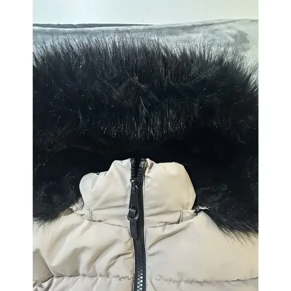 DKNY New York Women’s 2X Taupe Puffer Coat Faux Fur Hood Zip Front 2G 2TG - Picture 6 of 12